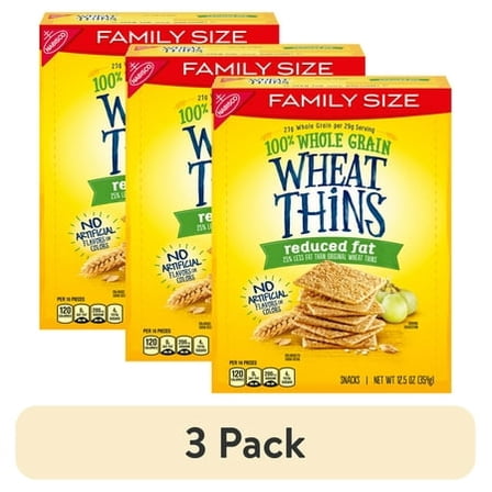 (3 pack) (3 pack) Wheat Thins Reduced Fat Whole Grain Wheat Crackers, Family Size, 12.5 oz