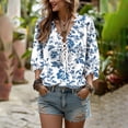 thumbnail image 6 of Edvintorg Shirts for Women Trendy Plus Size Floral Printed 3/4 Sleeve V Neck Casual Loose Pullover Top Women's Clothes Blue XL, 6 of 8