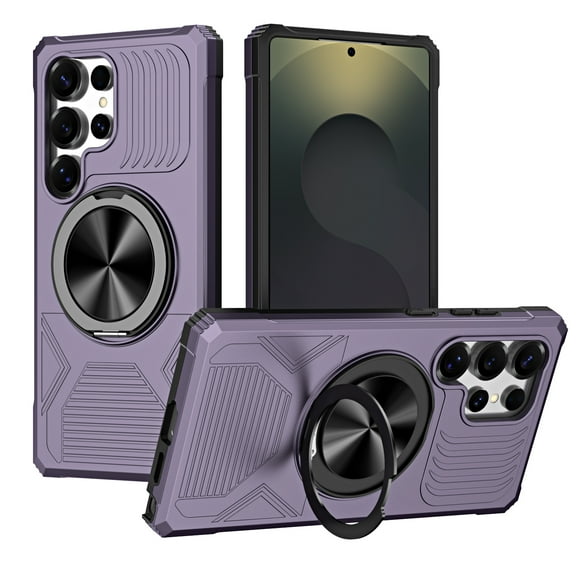 for Samsung Galaxy S24 Ultra Rugged Case with Stand, Secure Ring Holder, Compatible with Mag-Safe, Heavy Duty Shockproof Drop Resistant Hybrid Cover for Samsung Galaxy S24 Ultra, Deeppurple