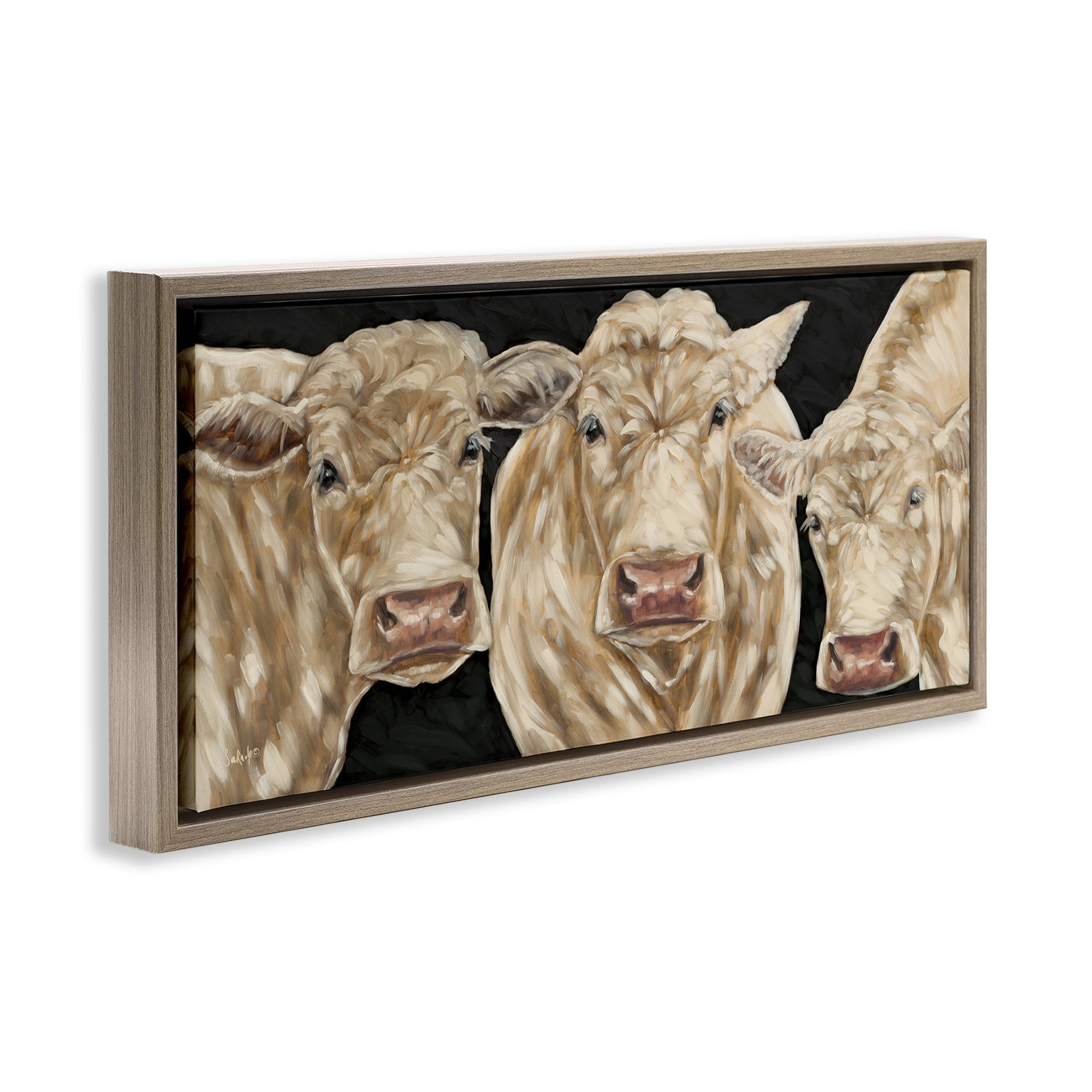 Stupell Industries Three Sheep on Black Animals Painting Brown Floater Framed Canvas Art Print Wall Art, 31 x 14