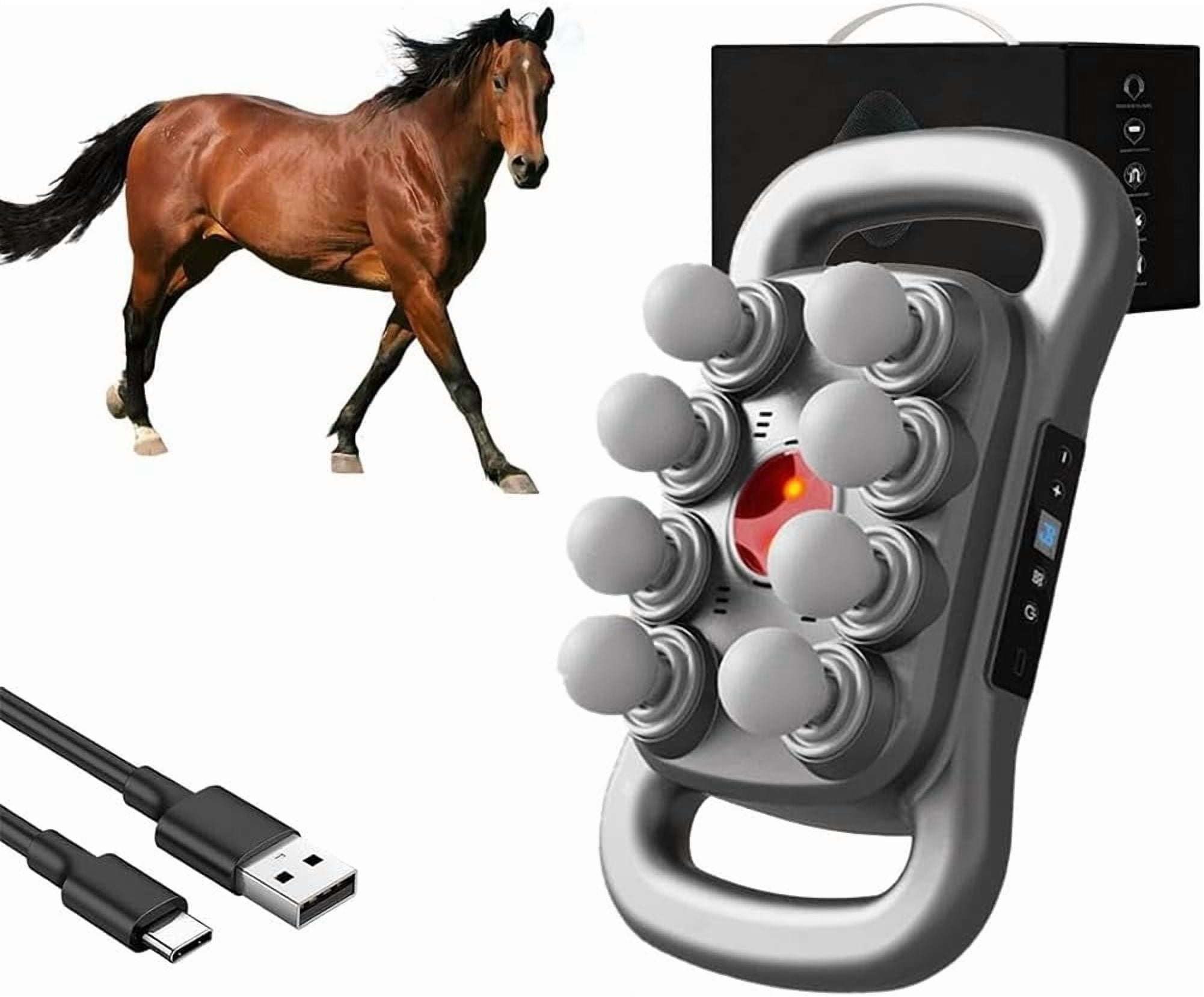 Equirelief 8 Heads Horse Massage Gun, 2025 Upgraded Equine Percussion Massager with 30 Intensity Levels and 3 Modes, Ultra-Quiet Deep-Kneading Massager for Equine Wellness(16 Heads)