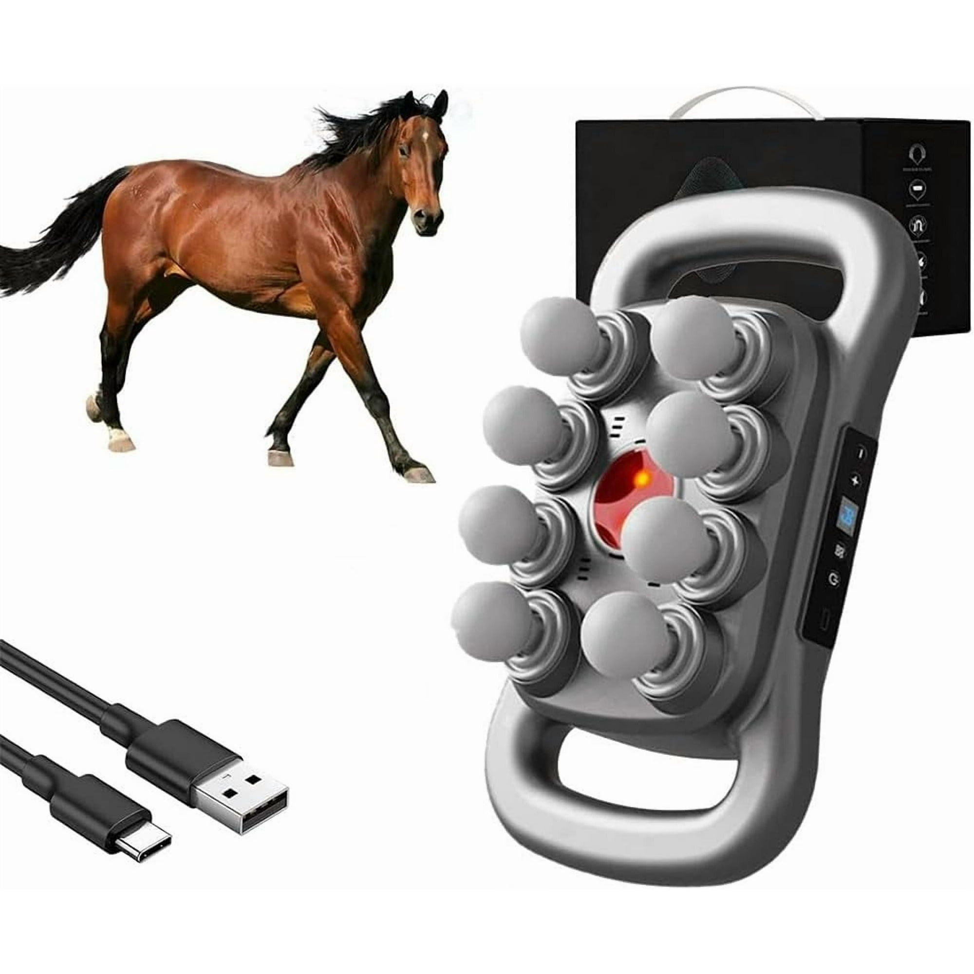 Equirelief 8 Heads Horse Massage Gun, 2025 Upgraded Equine Percussion Massager with 30 Intensity Levels and 3 Modes, Ultra-Quiet Deep-Kneading Massager for Equine Wellness(8 Heads)