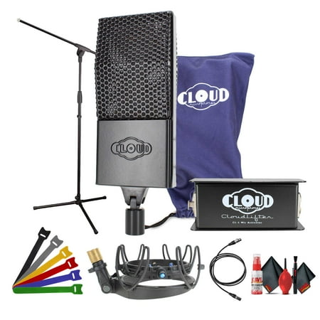 Cloud Microphones 44 Midnight Passive Ribbon Microphone with Cloudlifter CL-1 Activator for Professional Voice/Music Recording + U1 Universal Shock mount + Tripod Boom Adjustable Floor Stand + More