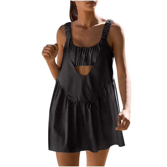 Sevevn Women Tennis Dress with Built in Shorts Sleeveless Casual Backless Golf Dress Athletic Dress