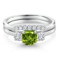 thumbnail image 3 of 10K White Gold Green Peridot White Moissanite and Lab Grown Diamond 3 Stone Bridal Engagement Wedding Ring Set for Women (0.94 Cttw, 5MM and 3MM Cushion Cut, Available in Size 5, 6, 7, 8, 9), 3 of 6