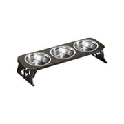 Elevated Triple Pet Feeder with Three Stainless Steel Bowls Foldable Raised Dog Bowl Stand for Neck Protection Small Dogs and Cats Multi-Pet Food Water Station Stand and Support - Black
