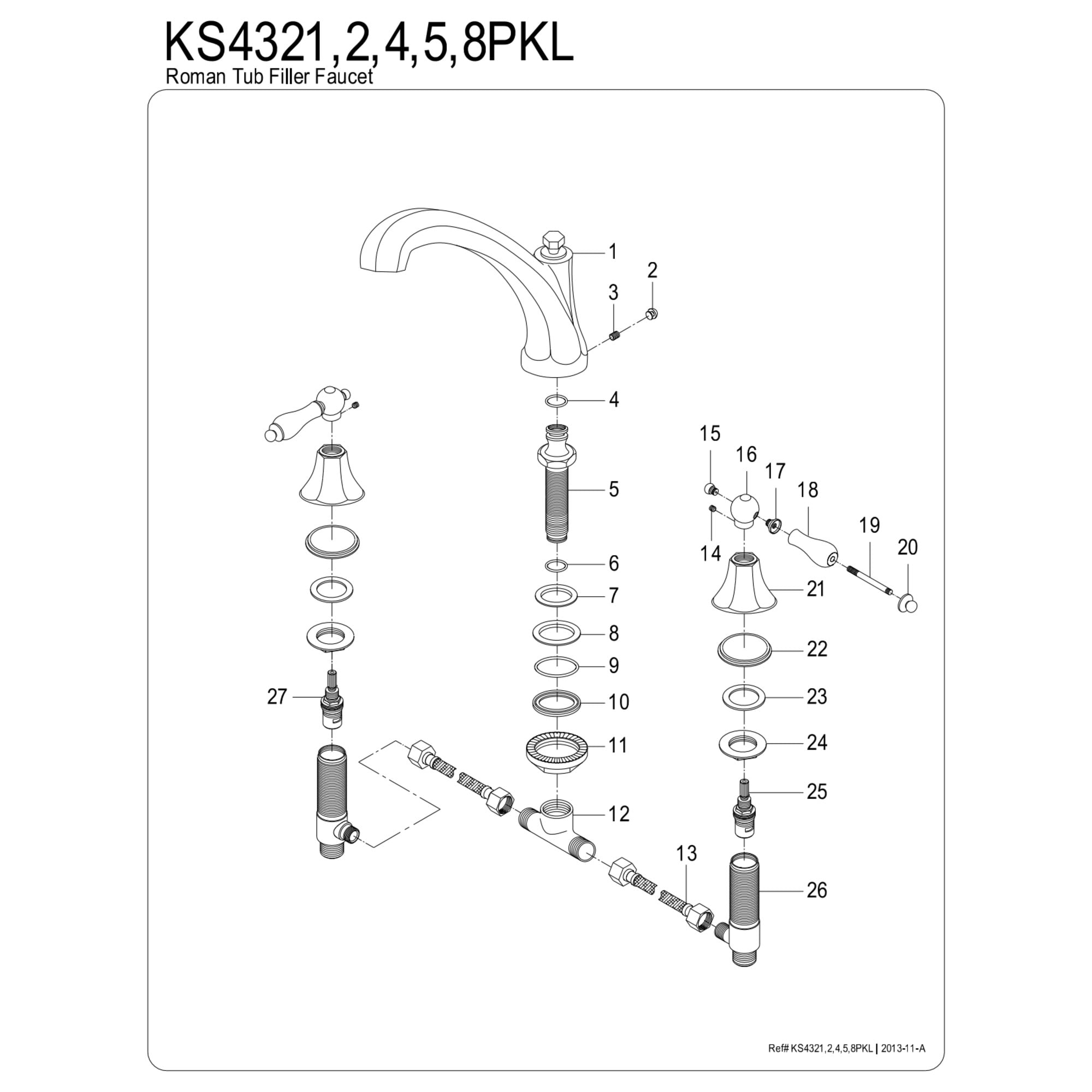 Kingston Brass KS4321PKL Duchess Two-Handle Deck Mount Roman Tub Faucet, Polished Chrome