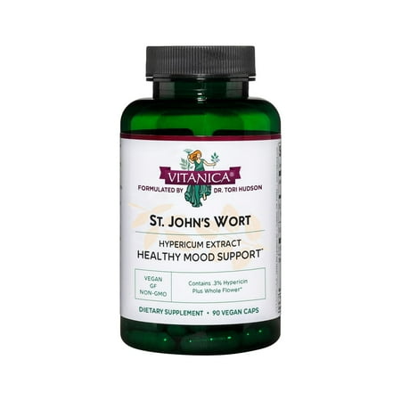 Vitanica St. John's Wort Capsules - Non-GMO Potent 0.3% (900mcg) Hypericin, Saint Johns Wort for Mood, Emotional & PMS Support, Vegan Supplement, 90 Count (St. John's Wort)