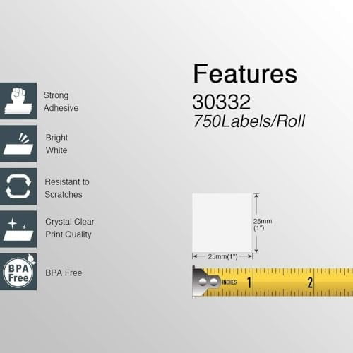 Jointown - Compatible DYMO 30332 (1" x 1") Square Multipurpose Labels - Compatible with DYMO Labelwriter 450, 4XL & Zebra Desktop Printers [10 Rolls/7500 Labels]