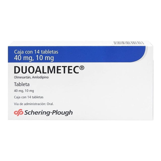 Duoalmetec Olmesartán, Amlodipino caja con 14 tabletas de 40mg/10mg cada una