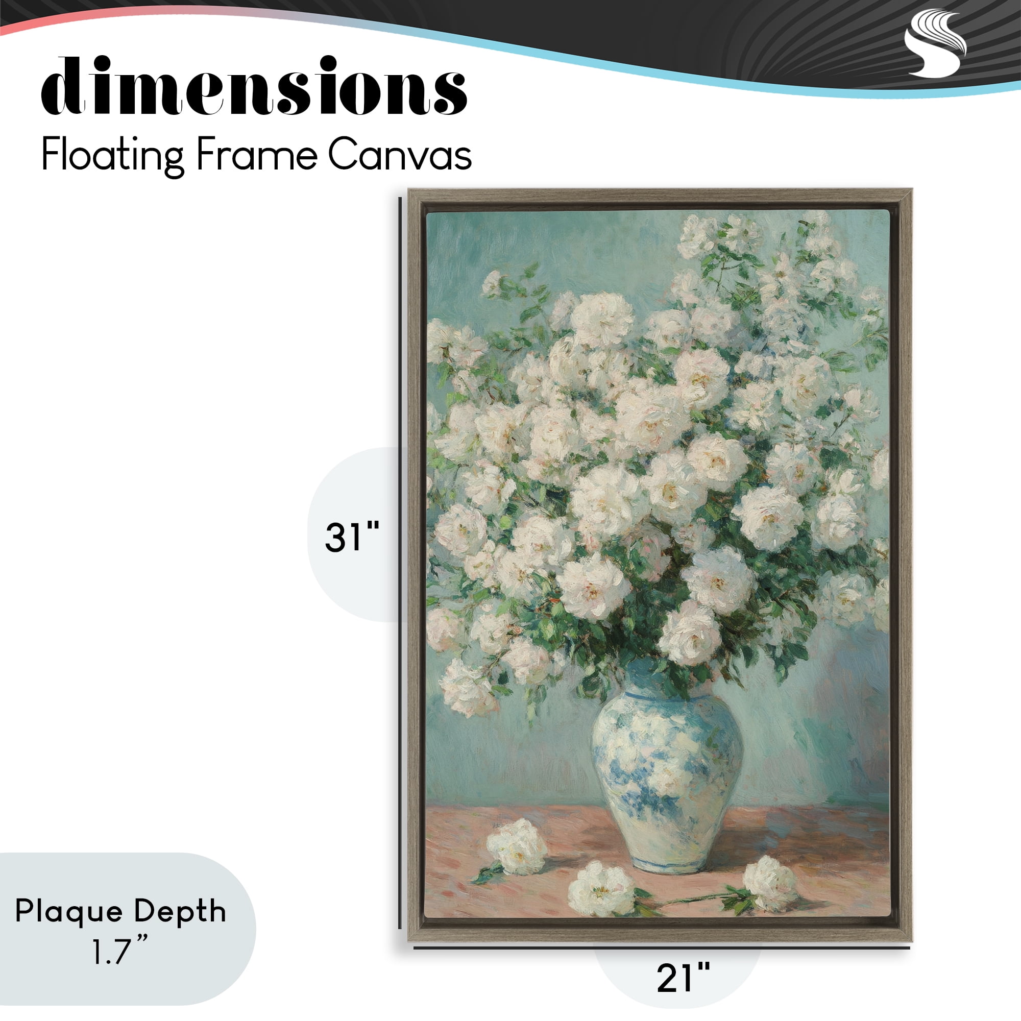 Stupell Industries Lush Bouquet of White Roses Brown Framed Floater Canvas Wall Art, design by Petal Prints Design
