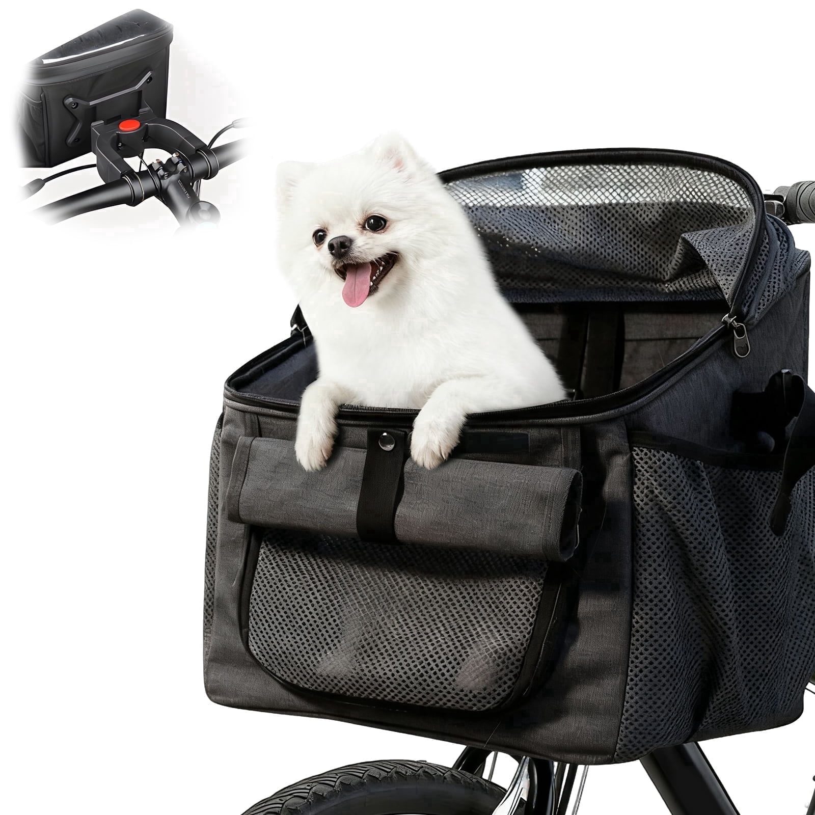 AMTPM 4-in-1 Pet Carrier, Bike Basket, Backpack, Car Seat for Small Dogs Cats, Foldable & Waterproof for Camping Hiking Outdoor Travel