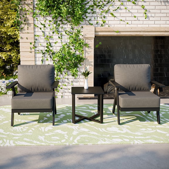 COOS BAY Iron Luxe Modern 3 PCE Outdoor Bistro Set, Aluminum Patio Sofa Set Patio Chairs and Side Table, Black/Gray
