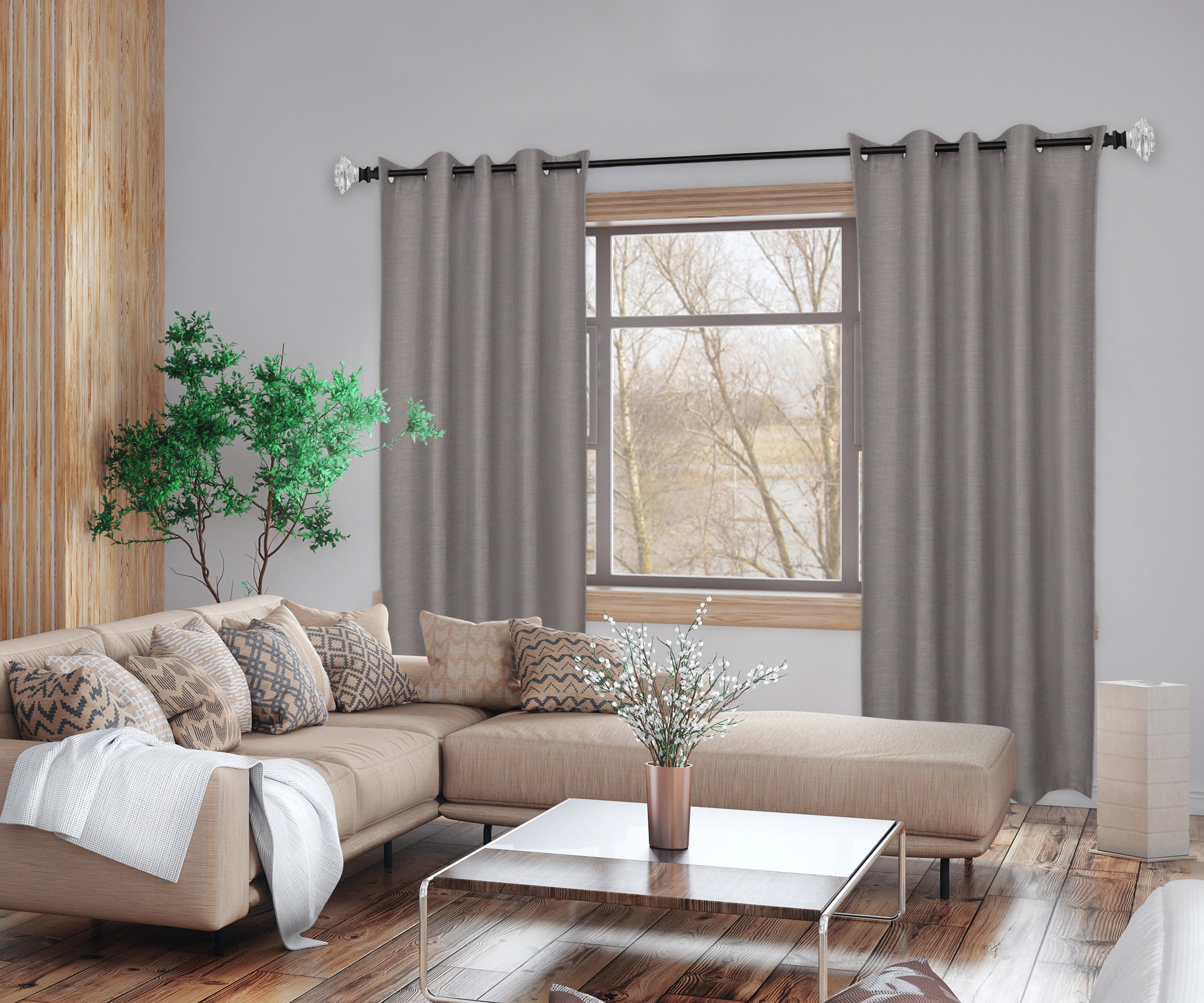 Better Homes & Gardens 1 in Matte Black Clear Acrylic Square Single Curtain Rod, 120-180 in