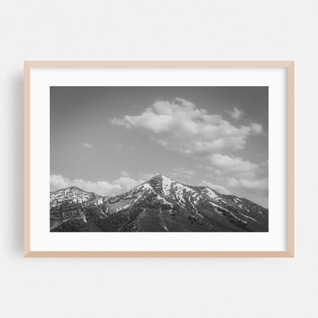 Wasatch Range 01 B&W - Orem Utah Photography Black and White Mountain Nature Landscape Scenic Snow Winter Oak Framed Wall Art Print 5 x 7 inches