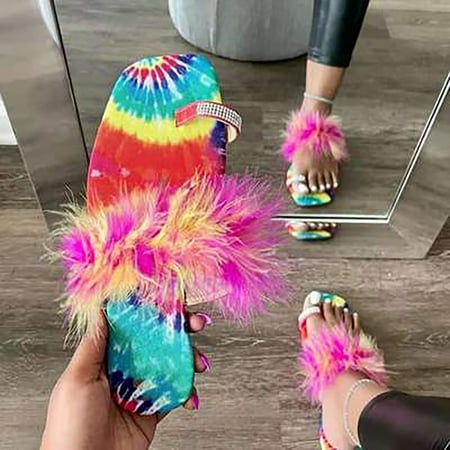 

Slippers Clearance Square Toe Rhinestone Slippers Turkey Feather Colored Sandals And Slippers