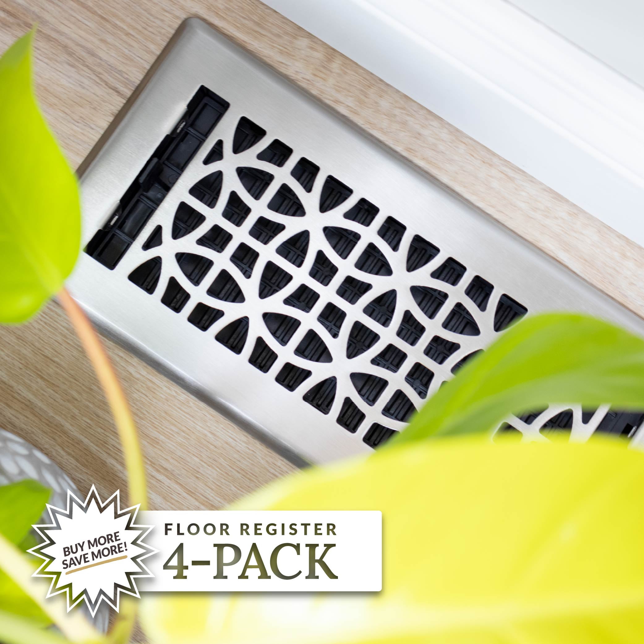 Decor Grates (4-Pack) 4x10 Eclipse Floor Register Vent Cover, Adjustable Airflow Control, Brushed Nickel (ECH410-NKL)