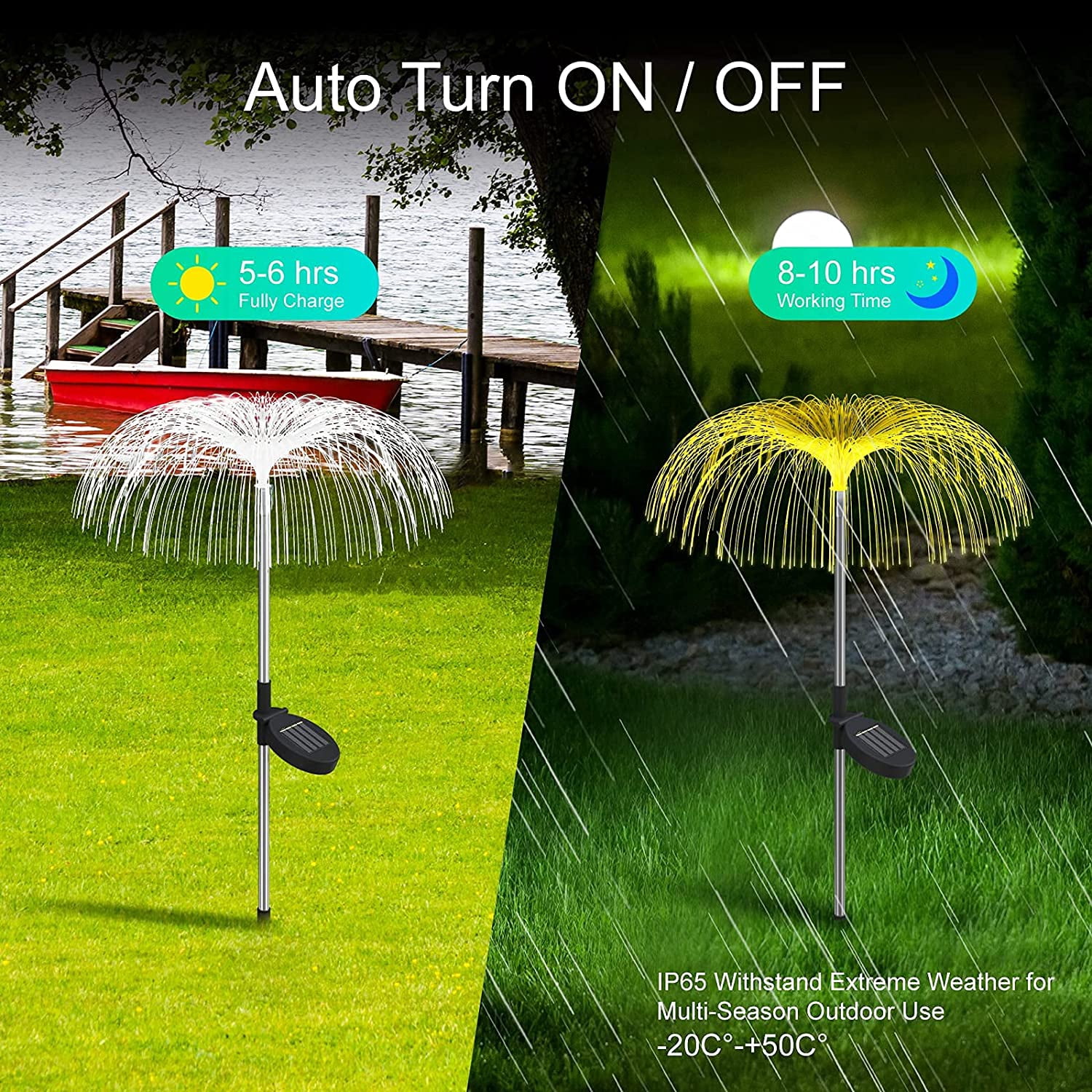 Happon 2 Pack Solar Outdoor Lights Decorative, Solar Flower Lights Jellyfish Fairy Lights Waterproof for Patio Yard Backyard Pathway Garden Decor, 7 Color Change Christmas Decorations