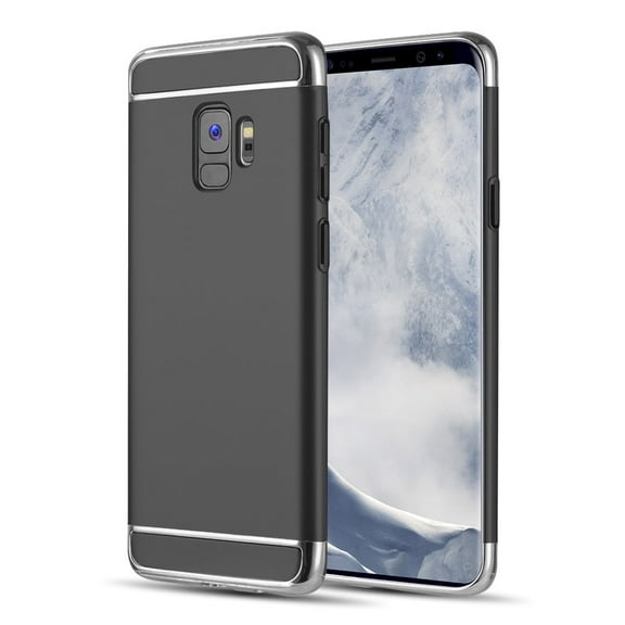 GSA 3-Piece Rubberized Case w/Silver Frame for Samsung Galaxy S9 - Black