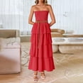 thumbnail image 3 of Aellinatey Women‘s Maxi Dress Casual Sleeveless Off Shoulder Smocked Tiered Beach Long Sundress, 3 of 20