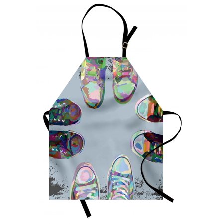 Friends Apron - Modern Apron Teen Rubber Rebel Rocker Shoes in Street Squad Friends Gang Abstract Image Print, Unisex Kitchen Bib Apron with Adjustable Neck for Cooking Baking Gardening, Multicolor, by Ambesonne