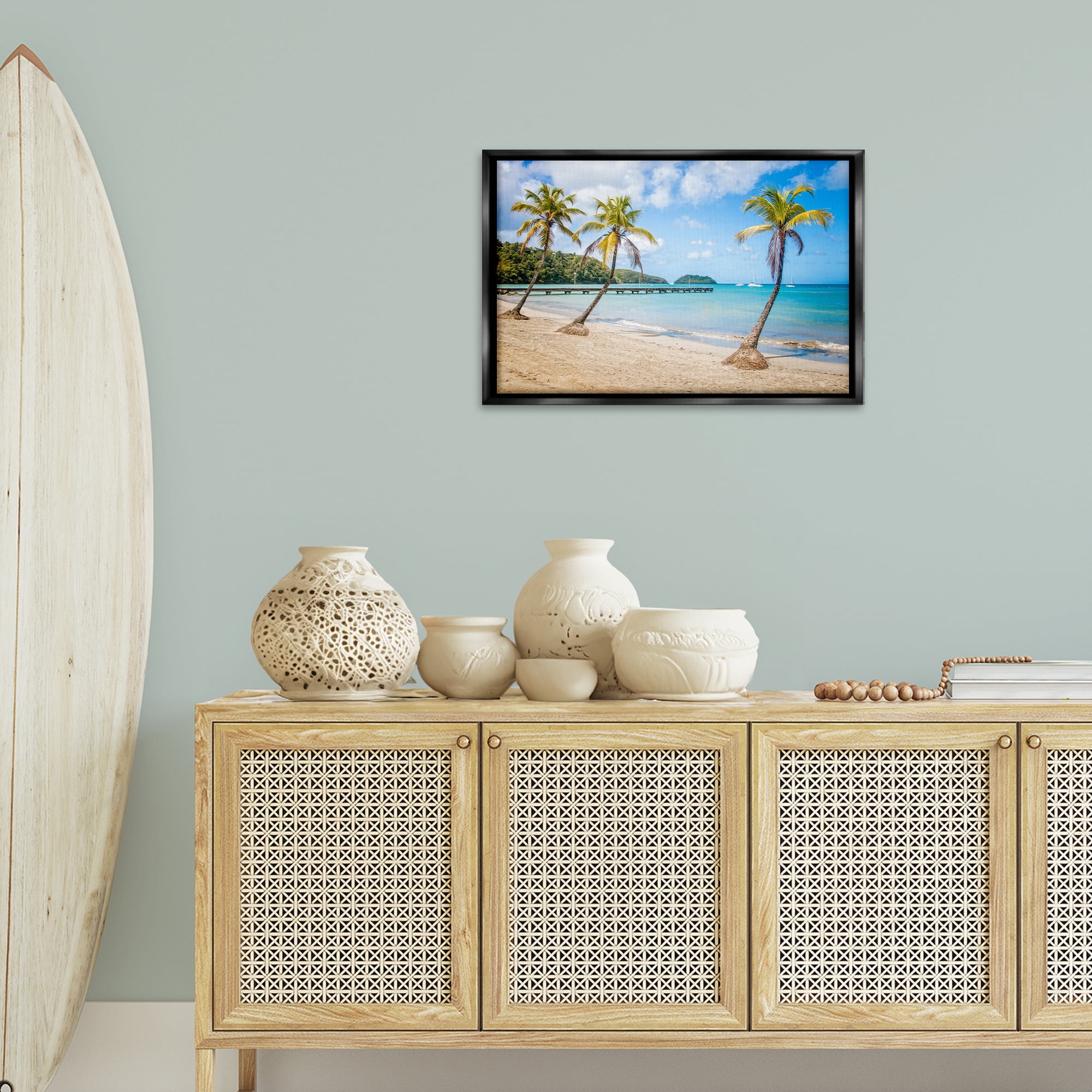 Stupell Industries Tropical Palm Tree Trio Nautical & Beach Photography Black Floater Framed Canvas Art Print Wall Art, 25 x 17