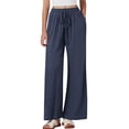 thumbnail image 7 of Busydd Linen Pants for Women Casual Comfy Elastic Waist Drawstring Pants Trendy Loose Solid Color Straight Leg Women's Pants with Pockets Navy S, 7 of 7