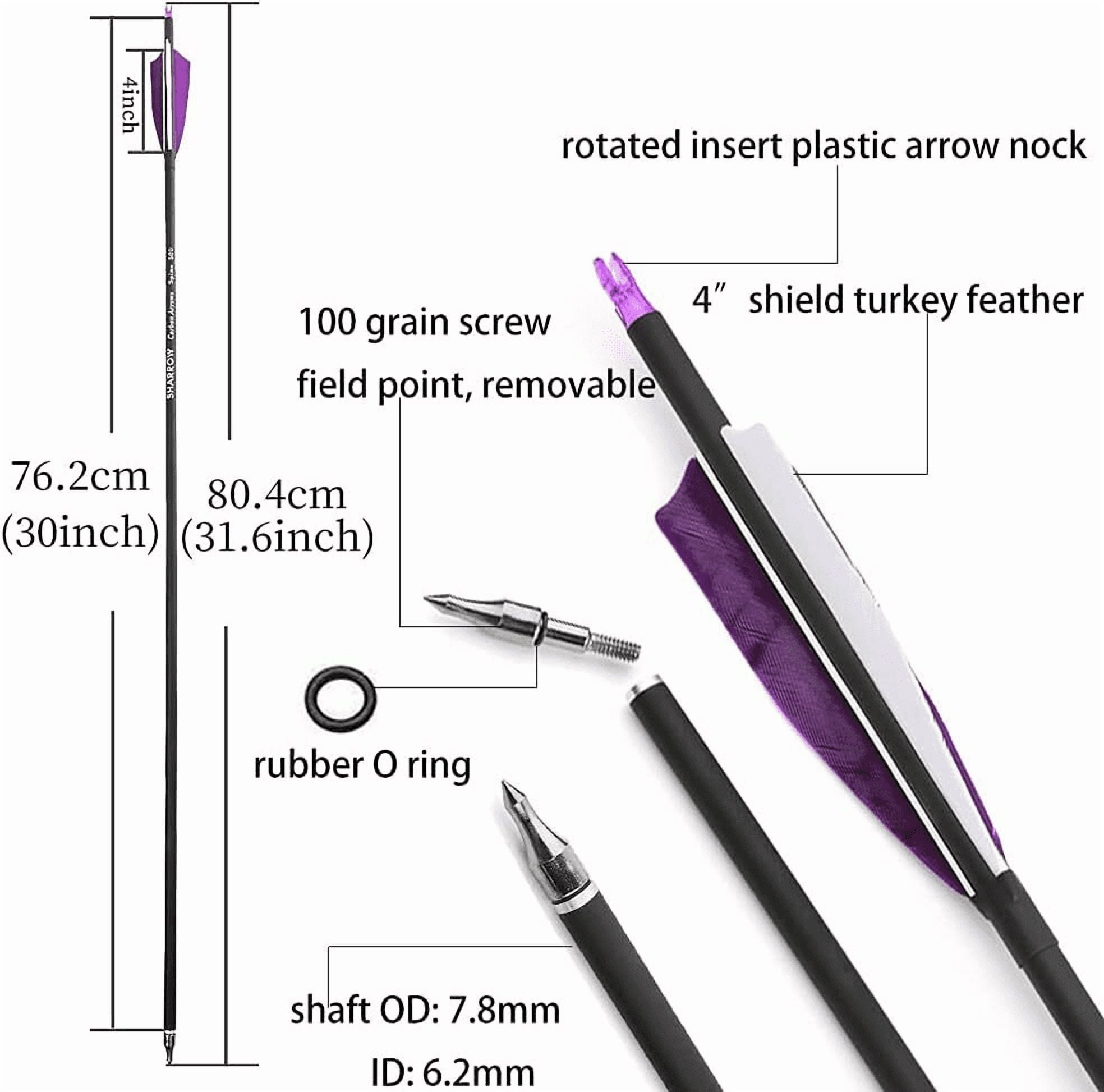 12pcs 30" Carbon Arrows with Real Turkey Feathers – Durable, Straight, and Well-Balanced Archery Arrows for Compound and Recurve Bows, Ideal for Hunting, Target Shooting, and Outdoor Practice