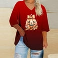 thumbnail image 2 of IROINNID Women Halloween Printed V Neck Three Quarter Sleeve T Shirt Casual Loose Fit Top Comfortable Soft Fabric Trendy Fall Apparel for Everyday Wear Party(Red,3XL), 2 of 4