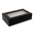 thumbnail image 3 of Matte Black Finish Glass Lid Velour Lined Wooden Cufflink/Ring Box QGM13305, 3 of 3