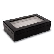 Matte Black Finish Glass Lid Velour Lined Wooden Cufflink/Ring Box QGM13305