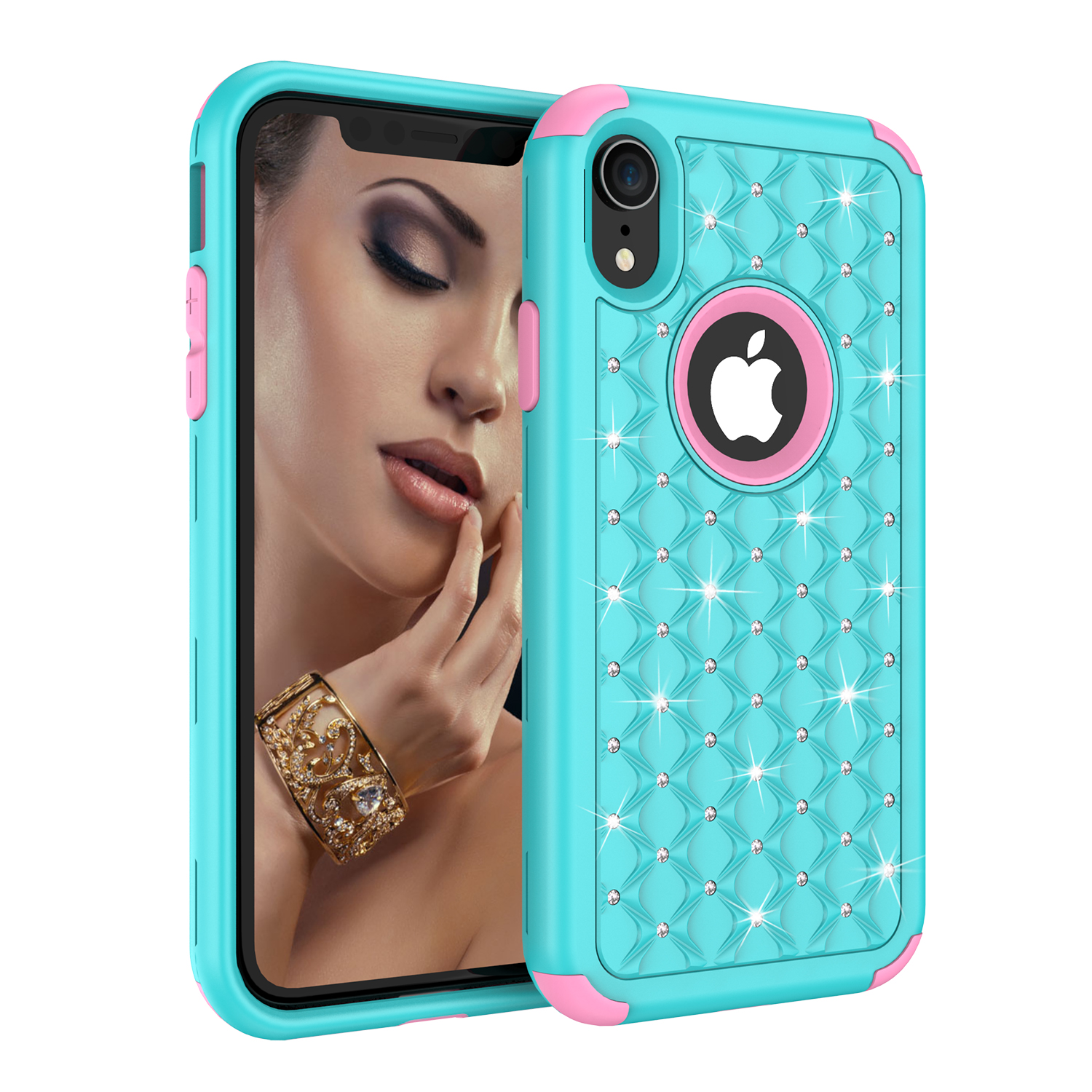 iPhone Xr Case, iPhone Xr Cover, Allytech 3 in 1 [Studded Rhinestone