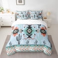 thumbnail image 2 of Manfei Blue Boho Aztec Bedding Comforter Set 7 Pieces for Women, Tribal Abstract Ombre Full Bedding Set, Hippie Cactus Plant Reversible Fitted Sheet Flat Sheet, Breathable Home Decor, 2 of 7