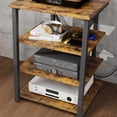 thumbnail image 3 of M optimized 4-Tier Media Stand with Power Station, Media Console with Adjustable Shelves, Corner Audio Rack Tower for Record Player, DVD, Game Console, Rustic Brown, 3 of 7