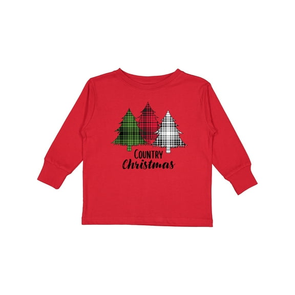 Inktastic Country Christmas Plaid Trees Boys or Girls Long Sleeve Toddler T-Shirt