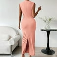 thumbnail image 6 of Lmnyox Bodycon Maxi Dress for Women Sleeveless Mock Neck Long Dress Summer Cocktail Party Club Dress, 6 of 7