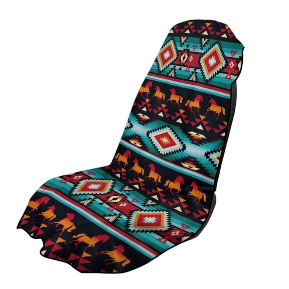 Garronmavis Aztec Horse Car Seat Towel Cover Stain Resistant with Storage Bag 1 PC Front Car Seat Protector Breathable Washable Stretchable for Cars SUV Trucks Sedan Van Auto Interior Decor