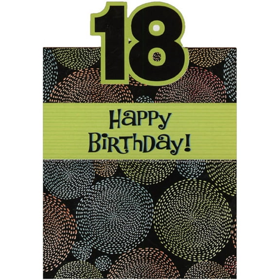 Designer Greetings Green Banner and Pastel Swirls Die Cut Age 18 / 18th Birthday Card
