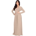 thumbnail image 4 of KOH KOH Long Sleeve Modest Fall Winter Evening Flowy Empire Waist Full Floor Length Cocktail Formal Tall Maxi Dress For Women Gown Abaya Nude Champagne Brown Medium US 8-10 GMD001, 4 of 6