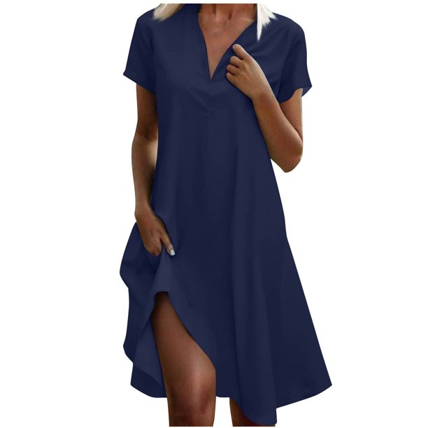 Vestido Corto de Manga Larga para Mujeres Color Sólido Cuello en V Suelto Cómodo, Vestido de Moda de Malla para Fiesta Y Ocasional