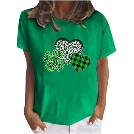 

Heart Printed T Shirt Independence Day Women Summer Short Sleeve Casual Blouse Tee