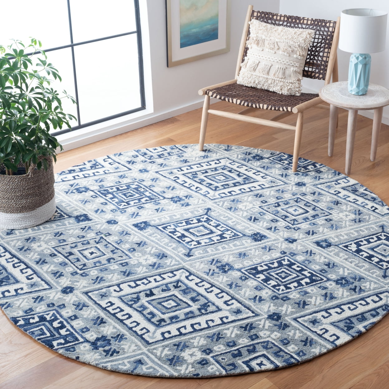 SAFAVIEH Aspen Celandine Geometric Hexagons Wool Area Rug, Grey/Navy, 5' x 8'