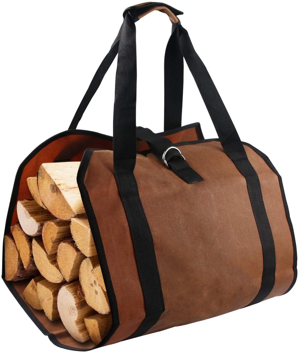 Wood Canvas Log Carrier Bag with Handles Heavy Duty Wood Carrying Bag Large Capacity Indoor Fireplace Firewood Storage Bag Firewood Bag Highly Durable Water & Dirt Resistant 