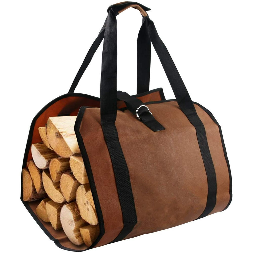 Firewood Log Carrier Bag, Waxed Canvas Log Tote Bag for Indoor