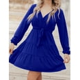 thumbnail image 3 of HA-EMORE Women Summer Dress Wrap Fit and Flare Dress Lantern Sleeve Layered Mini Dress Royal V Neck Long Puff Sleeve Loose Ruffle Dress Flowy Swing Solid Tiered Short Dress, 3 of 6
