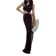 thumbnail image 2 of SAYOO Women's Long Dress, Oblique Shoulder Hollow Out Solid Color High Split One Piece Dress, 2 of 6