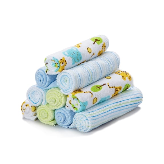Spasilk Washcloth Wipes Set for Newborns and Infants, Terry Bathtime Essentials, Pack of 10, Safari Animals