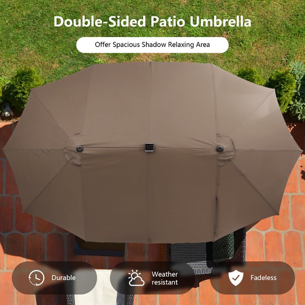 Aimee Lii 15 Feet Double-Sided Patio Umbrella with 48 LED, Sunbrella Patio Umbrellas, Brown