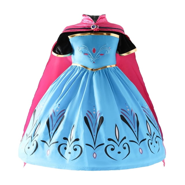 HAWEE Princess Robe Anna pour Filles Princess Costumes Enfants Halloween Cosplay Fête d'Anniversaire Déguisement avec Cape