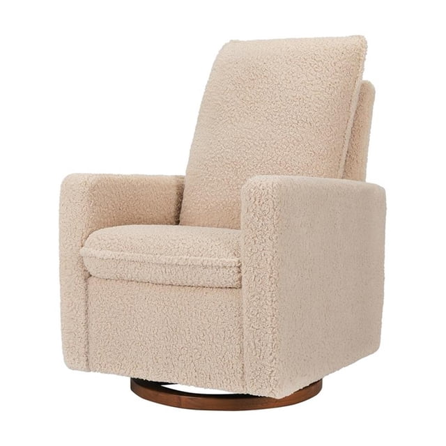 Pemberly Row Modern Polyester Pillowback Swivel Glider in Chai Shearling